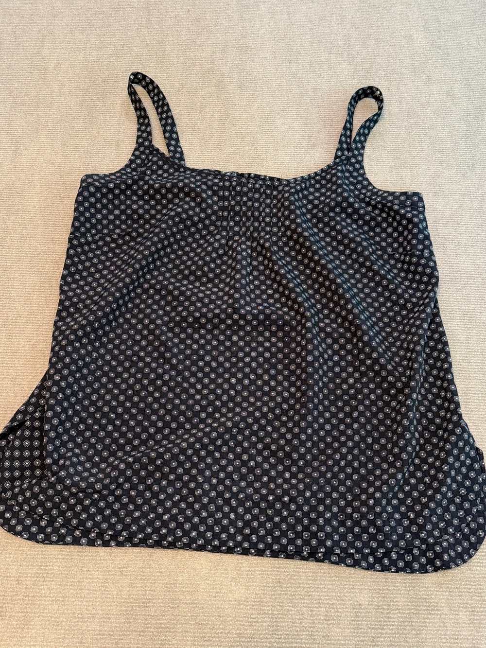 Lands’ End Navy Geo Print Camisole Tank Coastal Grandmother Quiet Luxury